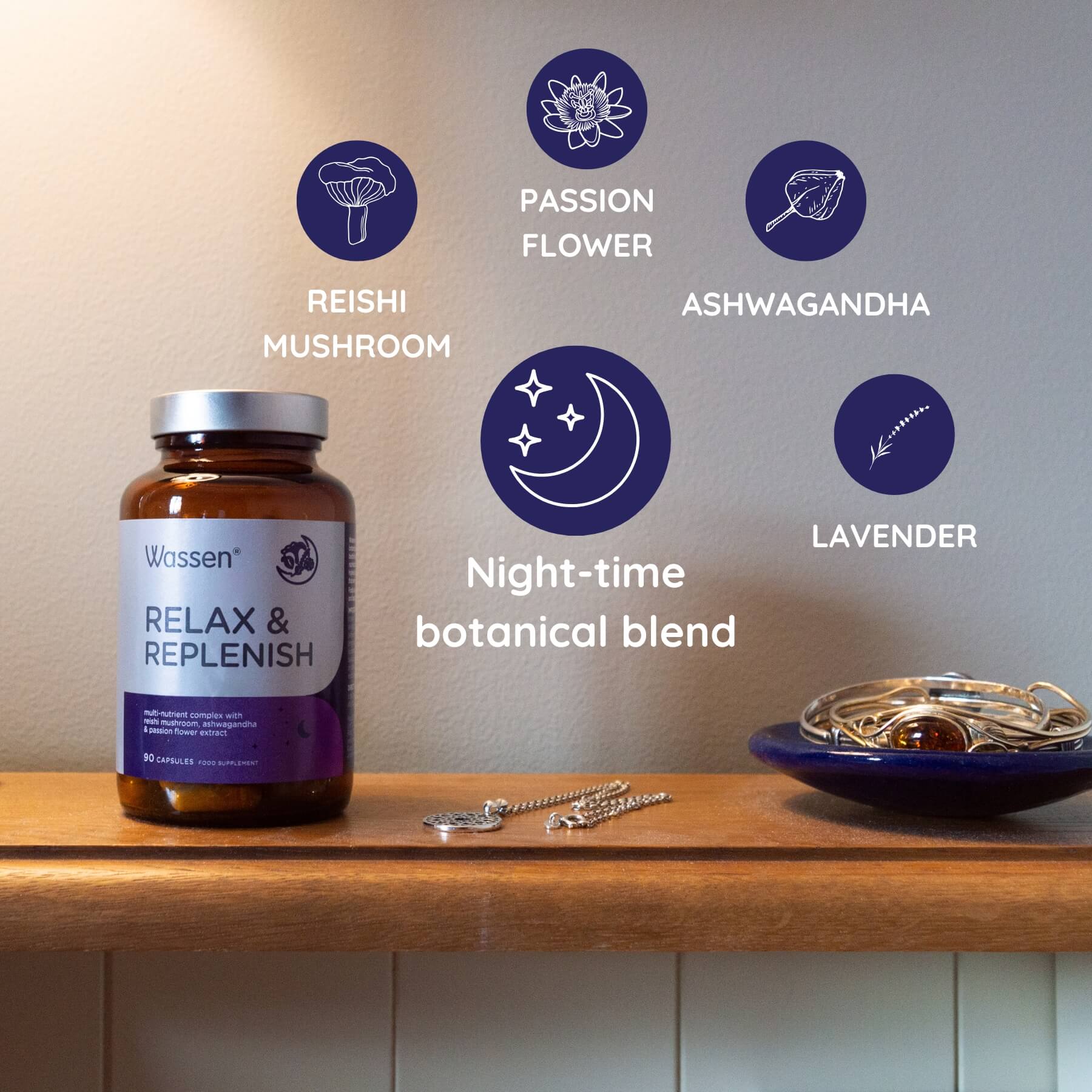 Wassen Relax & replenish sleep supplement night time botanical blend