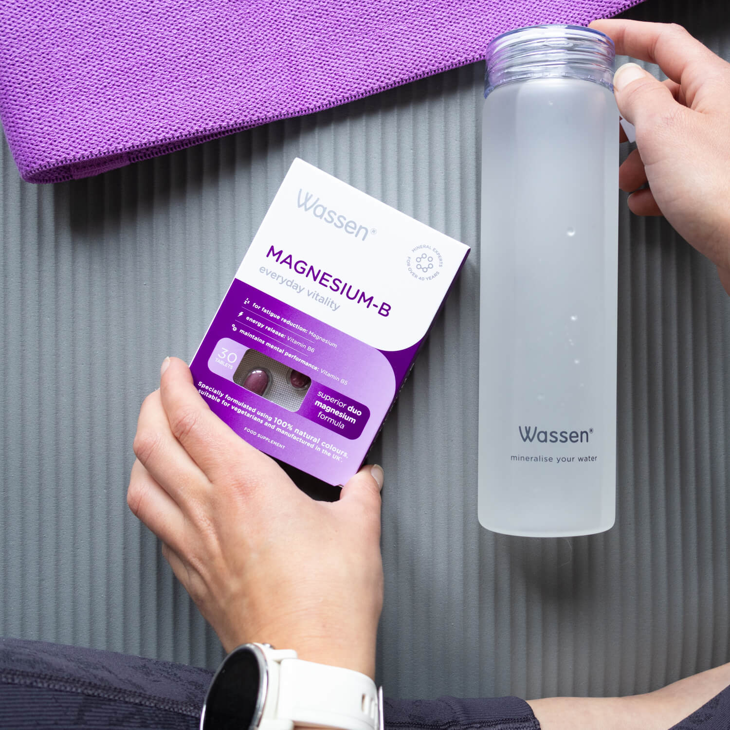 Wassen Magnesium-B for Everyday Vitality, at the gym